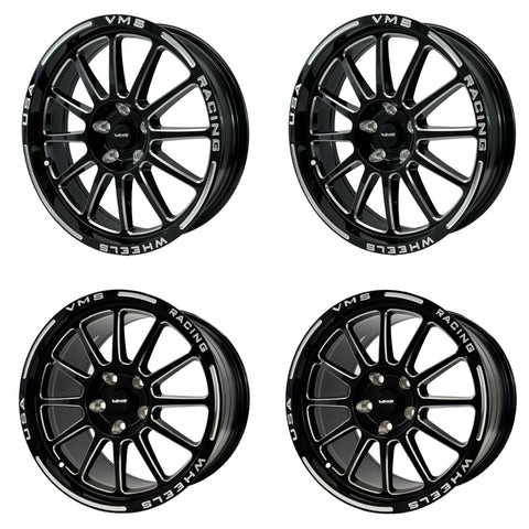 STREET DRAG RACE FRONT & REAR DRAG PACK BLACK HAWK WHEELS 17x10 (30 OFFSET) & 18X5 5X115 (-30 OFFSET) FOR 2006-2020 DODGE CHARGER, CHALLENGER, DEMON INCLUDING SRT 392 & HELLCAT // PART # VWBH021 & VWBH022