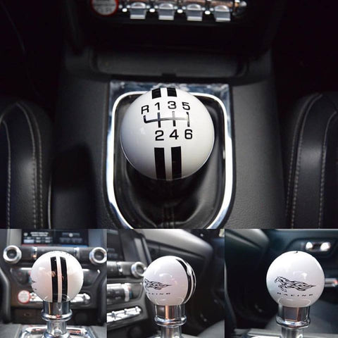 VMS RACING RALLY STRIPE WITH FLAMING MUSTANG LOGO SHIFT KNOB 6 SPEED FOR 2015-2017 FORD MUSTANG FOCUS ST FIESTA ST with the recess for the reverse lockout