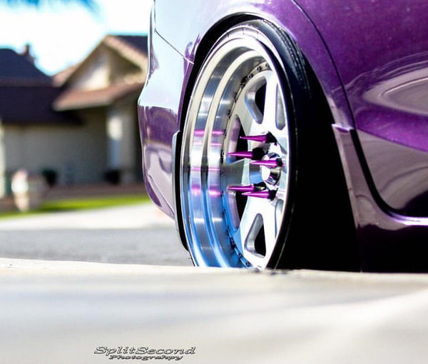 1/2-20 112MM LONG CNC MACHINED FORGED STEEL STANDARD SPIKE LUG NUTS WITH ANODIZED ALUMINUM CAP 46-17 JEEP CJ, TJ, WRANGLER 79-14 FORD MUSTANG // CAP: 16MM DIAMETER 73MM HEIGHT PART # LGC002