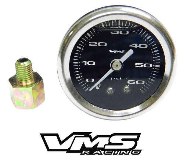 60 PSI Liquid Filled Fuel Pressure Gauge WITH Adapter 1/16 to 1/8 NPT adapter 86-95 Ford Mustang 5.0