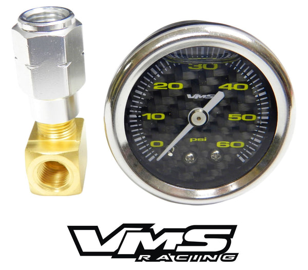 60 PSI Liquid Filled Fuel Pressure Gauge 0-60 PSI WITH Adapter for LS engines /LT1 (92-97) and L98 (TPI)
