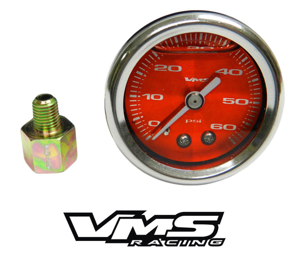 60 PSI Liquid Filled Fuel Pressure Gauge WITH Adapter 1/16 to 1/8 NPT adapter 86-95 Ford Mustang 5.0