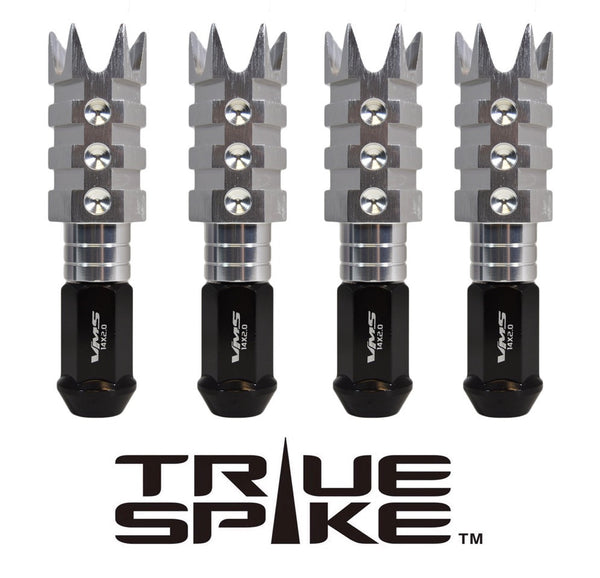 9/16-18 124MM LONG SPIKE MUZZLE BRAKE FORGED STEEL LUG NUTS WITH ANODIZED ALUMINUM CAP 65-87 CHEVROLET (8 LUG) C20 C30 K20 K30  GMC 02-11 DODGE RAM 80-98 FORD F250 F350 // CAP: 20MM DIAMETER 73MM HEIGHT PART # LGC054