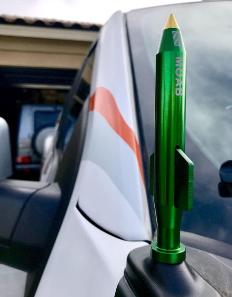 1 PIECE MOAB MOTHER OF ALL BOMBS BULLET STYLE ALUMINUM SHORT ANTENNA KIT WHITE, BLACK, GREEN, GUN METAL OR RED FINISH 5.5" INCHES LONG // PART # SA113
