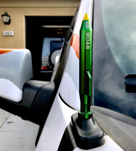 1 PIECE MOAB MOTHER OF ALL BOMBS BULLET STYLE ALUMINUM SHORT ANTENNA KIT WHITE, BLACK, GREEN, GUN METAL OR RED FINISH 5.5" INCHES LONG // PART # SA113