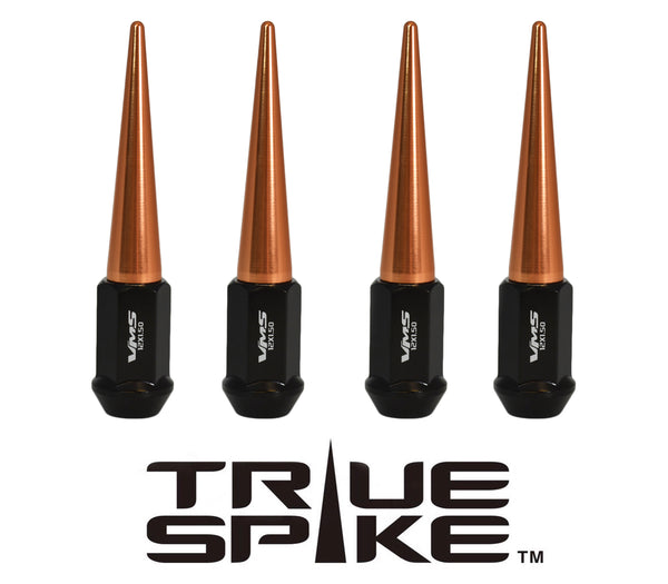 1/2-20 112MM LONG CNC MACHINED FORGED STEEL STANDARD SPIKE LUG NUTS WITH ANODIZED ALUMINUM CAP 46-17 JEEP CJ, TJ, WRANGLER 79-14 FORD MUSTANG // CAP: 16MM DIAMETER 73MM HEIGHT PART # LGC002