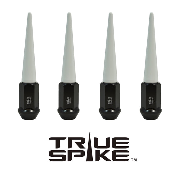1/2-20 112MM LONG CNC MACHINED FORGED STEEL STANDARD SPIKE LUG NUTS WITH ANODIZED ALUMINUM CAP 46-17 JEEP CJ, TJ, WRANGLER 79-14 FORD MUSTANG // CAP: 16MM DIAMETER 73MM HEIGHT PART # LGC002