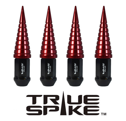 1/2-20 112MM LONG CNC MACHINED FORGED STEEL LUG NUTS ANODIZED ALUMINUM SPIRAL SPIKE CAPS 46-19 JEEP CJ, TJ, WRANGLER 79-14 FORD MUSTANG // 25MM CAP DIAMETER 73MM CAP LENGTH PART NUMBER LGC026