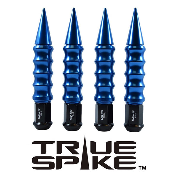 12x1.5 MM 177 MM 7 INCH LONG BIG FAT RIBBED SPIKE FORGED STEEL LUG NUTS ANODIZED ALUMINUM CAP // 25MM CAP DIAMETER 136MM LENGTH PART # LGC030