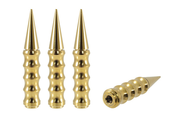 RIBBED SPIKE "BIG FAT SPIKE" 5.5 INCHES LONG LUG NUT CAPS CNC MACHINED BILLET ALUMINUM, MANY FINISHES TO CHOOSE FROM // DIAMETER: 25MM LENGTH: 136MM PART # LGC030