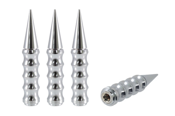 RIBBED SPIKE "BIG FAT SPIKE" 5.5 INCHES LONG LUG NUT CAPS CNC MACHINED BILLET ALUMINUM, MANY FINISHES TO CHOOSE FROM // DIAMETER: 25MM LENGTH: 136MM PART # LGC030