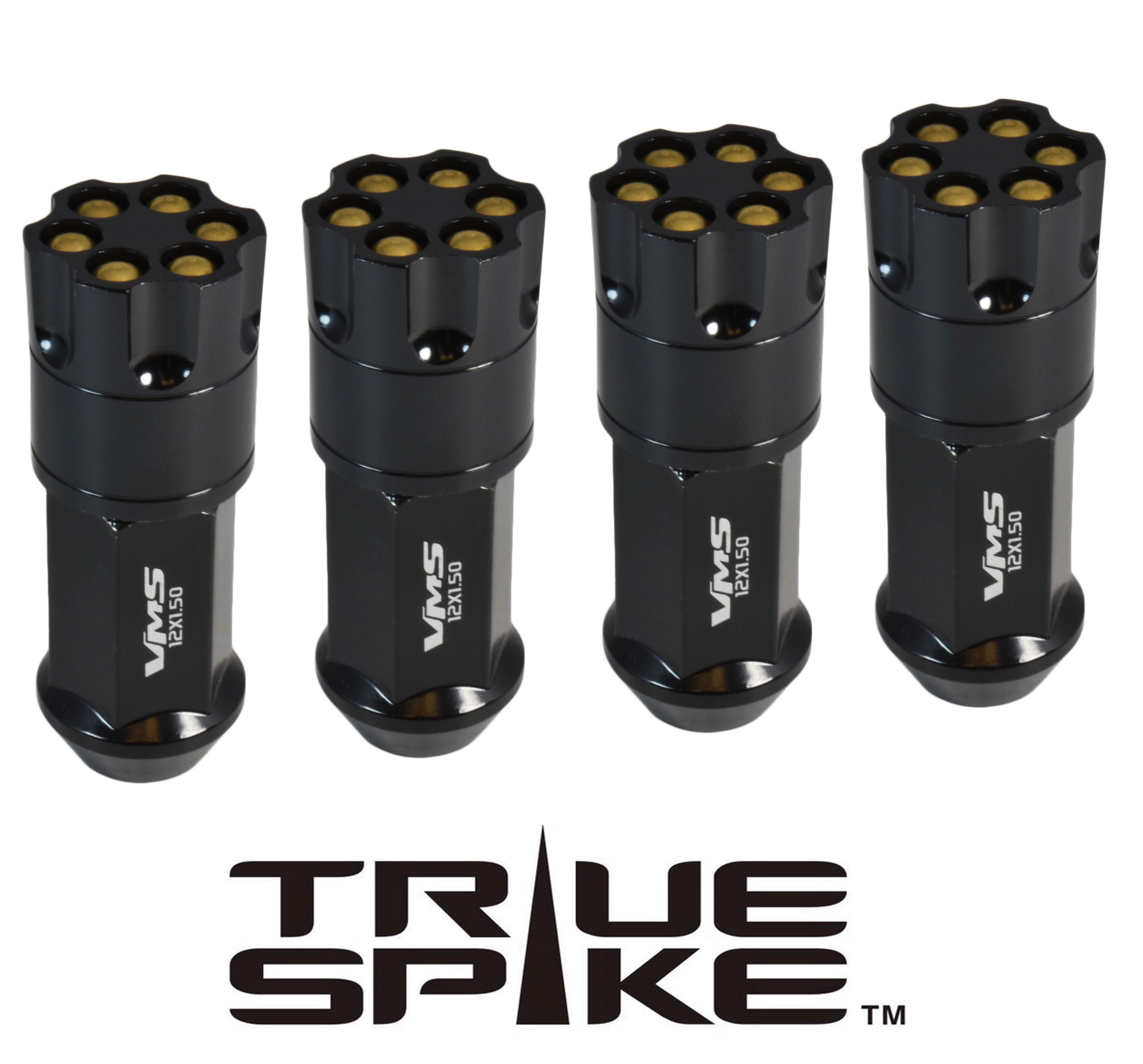 1/2-20 71MM LONG REVOLVER BULLETS FORGED STEEL LUG NUTS WITH ANODIZED ALUMINUM CAP 46-17 JEEP CJ, TJ, WRANGLER 79-14 FORD MUSTANG // CAP: 25MM DIAMETER 30MM HEIGHT PART # LGC045