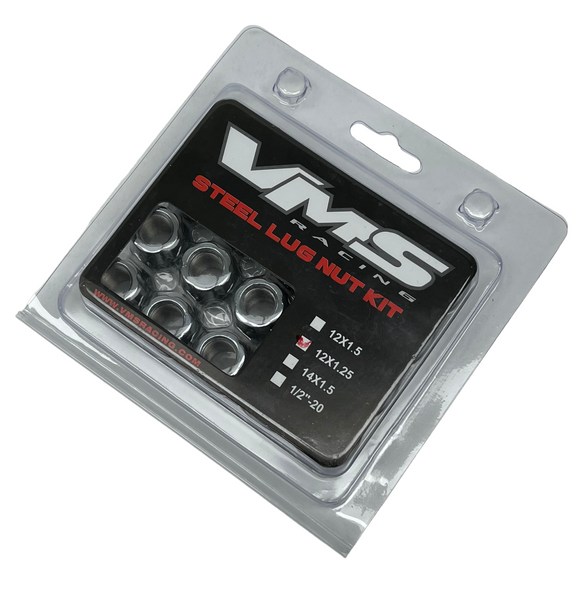 STREET/STRIP OPEN END SPLINE FORGED STEEL LUG NUTS FOR VMS RACING WHEELS 60 DEGREE BULGE ACORN SET OF 20