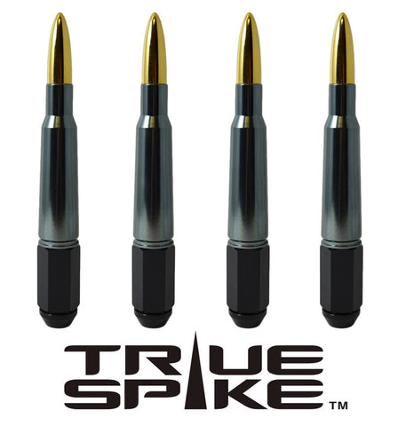 9/16-18 187 MM 7.5 INCHES LONG FORGED STEEL LUG NUTS 50 CALIBER CAL BMG BULLET SPIKE ALUMINUM CAP 02-11 DODGE RAM 80-98 FORD F250 F350 FOR 5 LUG WHEELS 20 PIECES // CAP: 25MM DIAMETER 136MM HEIGHT PART # LGC008