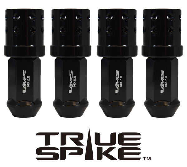 1/2-20 71MM LONG MUZZLE BRAKE FORGED STEEL LUG NUTS WITH ANODIZED ALUMINUM CAP 46-17 JEEP CJ, TJ, WRANGLER 79-14 FORD MUSTANG // CAP: 25MM DIAMETER 30MM HEIGHT PART # LGC050