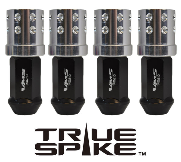 9/16-18 81MM LONG MUZZLE BRAKE FORGED STEEL LUG NUTS WITH ANODIZED ALUMINUM CAP 65-87 CHEVROLET (8 LUG) C20 C30 K20 K30  GMC 02-11 DODGE RAM 80-98 FORD F250 F350 // CAP: 25MM DIAMETER 30MM HEIGHT PART # LGC050
