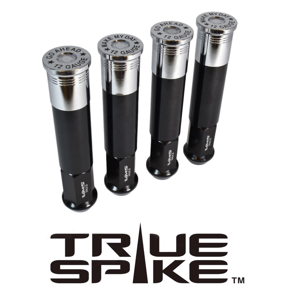 1/2-20 117MM LONG SHOTGUN SHELL FORGED STEEL "GO AHEAD MAKE MY DAY" LUG NUTS WITH ANODIZED ALUMINUM CAP 46-17 JEEP CJ, TJ, WRANGLER 79-14 FORD MUSTANG // CAP: 20MM DIAMETER 76MM HEIGHT PART # LGC039/40/41/42