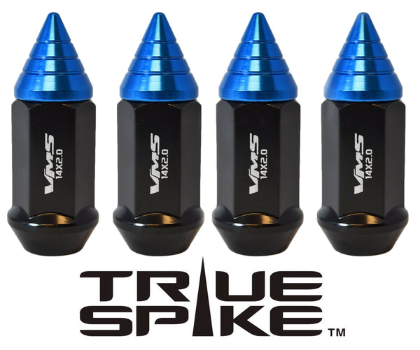 12x1.25 MM 62MM LONG CNC MACHINED FORGED STEEL EXTENDED SMALL SPIRAL SPIKE LUG NUTS ANODIZED ALUMINUM CAP // 20MM DIAMETER 21MM HEIGHT PART # LGC011