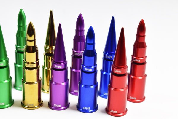 UNIVERSAL BULLET BILLET ALUMINUM AIR TIRE RIM WHEEL VALVE STEM CAP COVER KIT AVAILABLE IN MANY COLORS // PART # WVC005 WVC006