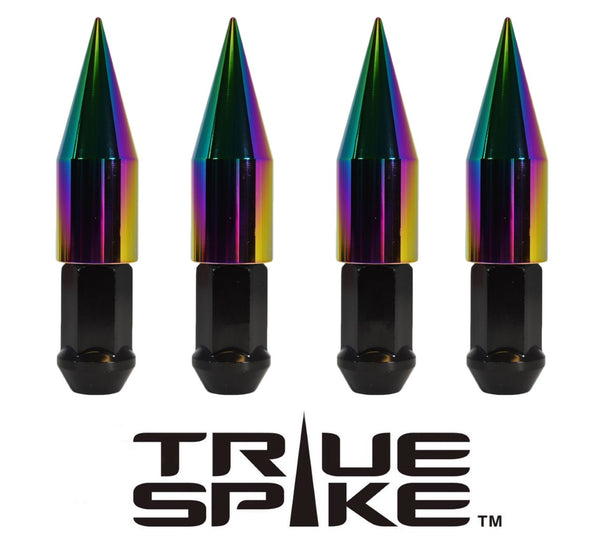 12x1.25 MM 112MM EXTENDED 2ND DESIGN SPIKE (25MM DIAMETER) FORGED STEEL LUG NUTS ANODIZED ALUMINUM CAPS // 25MM CAP DIAMETER 73MM CAP LENGTH PART NUMBER LGC025