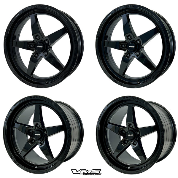 DRAG PACK STREET DRAG RACE V-STAR WHEELS 17x10 54 OFFSET & 18X5 5X114.3 -12 OFFSET 05-14 S197 (NO BREMBO) & S550 MUSTANG INCLUDING THE GT WITH PP BREMBO BRAKES 2024 S650 NON PP & DARKHORSE BLACK OR POLSHED // PART # VWST013 & 14, VWST027 & 28 VWST096 & 97