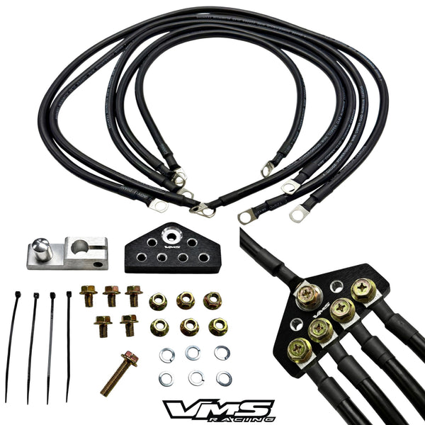 UNIVERSAL 100% COPPER BILLET ALUMINUM 5-POINT 10MM GROUND WIRE SYSTEM CIRCLE EARTH GROUNDING KIT FOR RACING OR STREET CARS BLACK OR RED