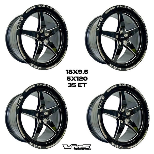 4 x STREET DRAG RACE V-STAR WHEEL 18x9.5 40 OFFSET (6.75 BACKSPACING) 5x120 for 2017-2021 HONDA CIVIC TYPE R FK8   // PART # VWST044