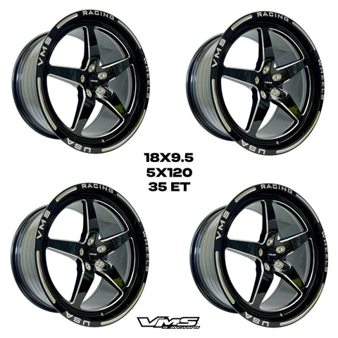4 x STREET DRAG RACE V-STAR WHEEL 18x9.5 40 OFFSET (6.75 BACKSPACING) 5x120 for 2017-2021 HONDA CIVIC TYPE R FK8   // PART # VWST044