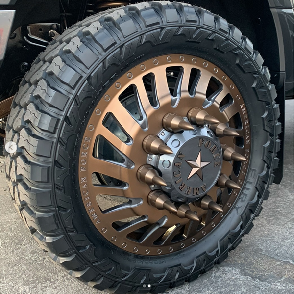 DUALLY SEMI TRUCK STEEL LUG NUTS WITH BILLET ALUMINUM 33MM BULLET CAP (40PC SET) // PART # LGC105 or LGC107