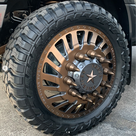 DUALLY SEMI TRUCK STEEL LUG NUTS WITH BILLET ALUMINUM 33MM BULLET CAP (40PC SET) // PART # LGC105 or LGC107