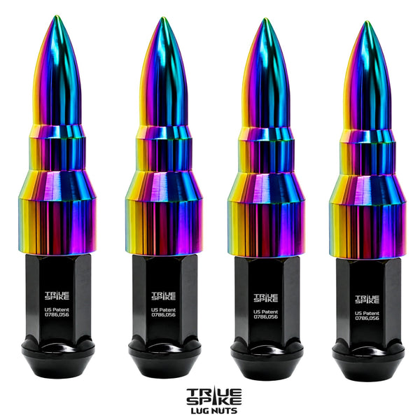 1/2-20 112MM LONG CNC MACHINED FORGED STEEL EXTENDED BULLET SPIKE (25MM DIAMETER) LUG NUTS ANODIZED ALUMINUM CAPS 46-17 JEEP CJ, TJ, WRANGLER 79-14 FORD MUSTANG // 25MM CAP DIAMETER 73MM CAP LENGTH PART # LGC027