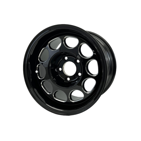 DRAG PACK STREET OR DRAG RACE 5 LUG 10 HOLE PHONE DIAL WHEELS 15x10 5X114.3 (5X4.5") 20 OFFSET (6.3" BACKSPACING) & 15x3.5 5X114.3 (5X4.5") -13 OFFSET (1.75" BACKSPACING) for 1979-1993 FORD MUSTANG GT LX SVO FOX BODY  BLACK or SILVER