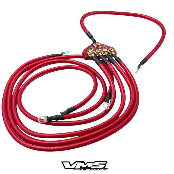 UNIVERSAL 100% COPPER BILLET ALUMINUM 5-POINT 10MM GROUND WIRE SYSTEM CIRCLE EARTH GROUNDING KIT FOR RACING OR STREET CARS BLACK OR RED