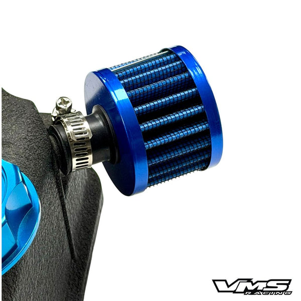 UNIVERSAL PUSH IN VALVE COVER AIR FILTER BREATHER WITH CLAMP 12MM RED BLUE or BLACK