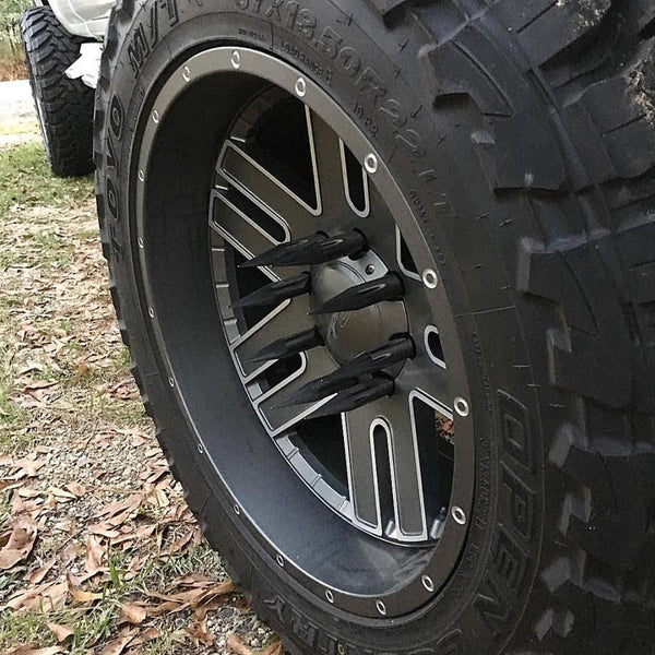 14X1.5 MM 187 MM 7.5" LONG STEEL LUG NUTS BIG FAT SPIKE ANODIZED ALUMINUM CAPS TRUCK LENGTH 00- UP CHEVROLET SILVERADO TAHOE GMC SIERRA 12-UP DODGE RAM 15-UP F150 // // CAP:  25MM DIAMETER 136MM LENGTH PART # LGC015