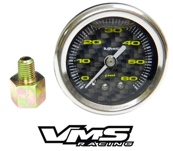 60 PSI Liquid Filled Fuel Pressure Gauge WITH Adapter 1/16 to 1/8 NPT adapter 86-95 Ford Mustang 5.0