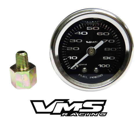 100 PSI Liquid Filled Fuel Pressure Gauge WITH Adapter 1/16 to 1/8 NPT adapter 86-95 Ford Mustang 5.0 GT COBRA