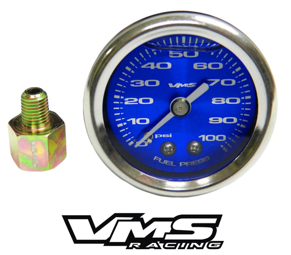100 PSI Liquid Filled Fuel Pressure Gauge WITH Adapter 1/16 to 1/8 NPT adapter 86-95 Ford Mustang 5.0 GT COBRA