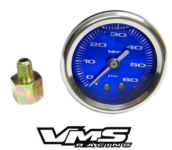 60 PSI Liquid Filled Fuel Pressure Gauge WITH Adapter 1/16 to 1/8 NPT adapter 86-95 Ford Mustang 5.0