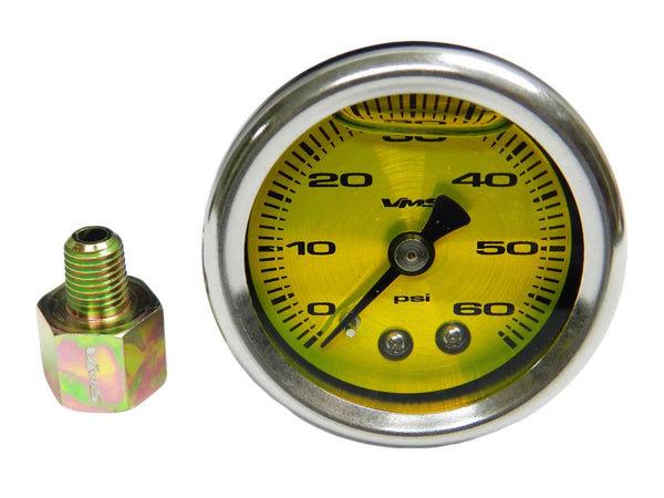 60 PSI Liquid Filled Fuel Pressure Gauge WITH Adapter 1/16 to 1/8 NPT adapter 86-95 Ford Mustang 5.0
