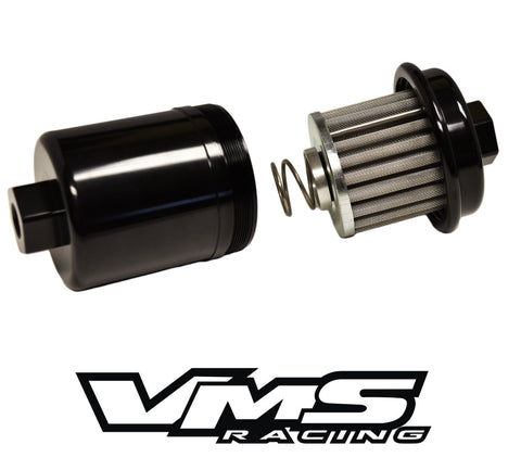 FUEL FILTER HIGH FLOW CNC MACHINED BILLET ALUMINUM STAINLESS STEEL 100 MICRON WASHABLE ELEMENT HONDA CIVIC PRELUDE ACURA INTEGRA CL RL TL // PART # FF100200