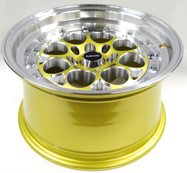 REVOLVER WHEEL 15X8 4X100/ 4X114.3 20 OFFSET GREAT FOR HONDA CIVIC CRX ACURA INTEGRA GOLD OR BLACK MILLING FINISH // PART # VWRE001 VWRE003