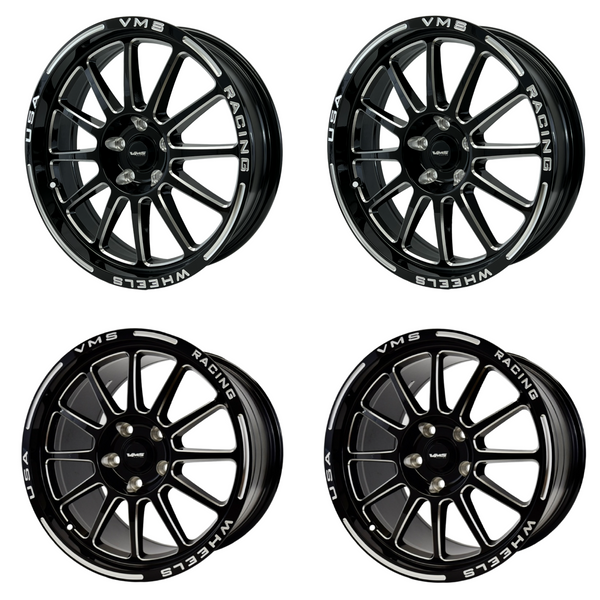 DRAG PACK STREET DRAG RACE BLACK HAWK WHEELS 17x10 54 OFFSET & 18X5 5X114.3 -12 OFFSET FOR 05-14 S197 (NO BREMBO BRAKES) 15-22 S550 FORD MUSTANG INCLUDING GT WITH PERFORMANCE PACKAGE BREMBO BRAKES // PART # VWBH013 & VWBH014