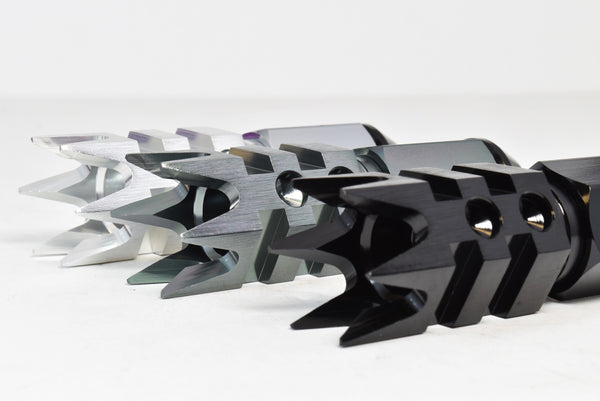 9/16-18 101MM LONG SPIKE MUZZLE BRAKE FORGED STEEL LUG NUTS WITH ANODIZED ALUMINUM CAP 65-87 CHEVROLET (8 LUG) C20 C30 K20 K30  GMC 02-11 DODGE RAM 80-98 FORD F250 F350 // CAP: 20MM DIAMETER 51MM HEIGHT PART # LGC053