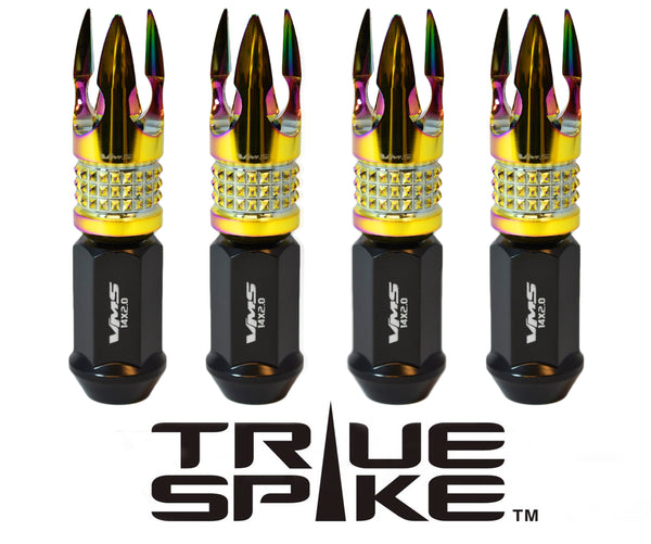 14X1.5 MM 89MM LONG FOR CARS ONLY!! NO TRUCKS!! CNC MACHINED FORGED STEEL EXTENDED POSEIDON SPIKE LUG NUTS WITH ANODIZED ALUMINUM CAP // 20MM CAP DIAMETER 51MM CAP LENGTH PART # LGC007