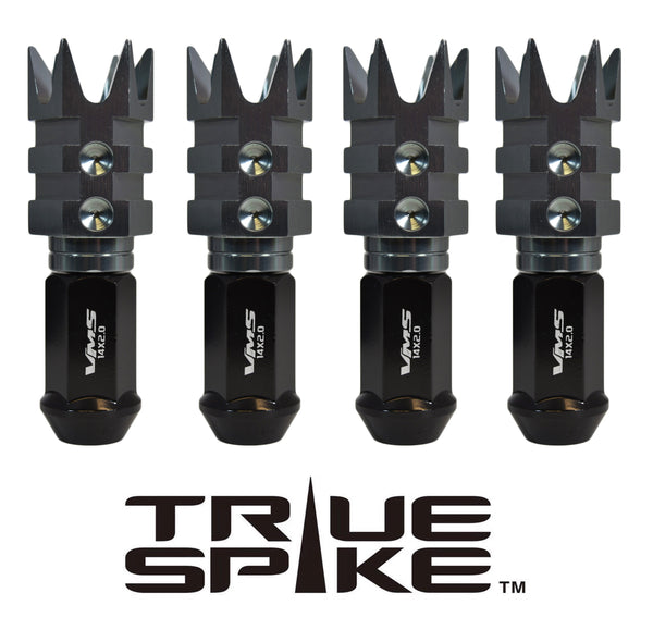 9/16-18 101MM LONG SPIKE MUZZLE BRAKE FORGED STEEL LUG NUTS WITH ANODIZED ALUMINUM CAP 65-87 CHEVROLET (8 LUG) C20 C30 K20 K30  GMC 02-11 DODGE RAM 80-98 FORD F250 F350 // CAP: 20MM DIAMETER 51MM HEIGHT PART # LGC053