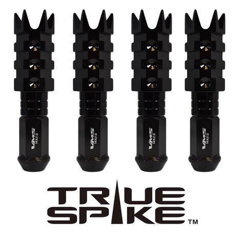 9/16-18 124MM LONG SPIKE MUZZLE BRAKE FORGED STEEL LUG NUTS WITH ANODIZED ALUMINUM CAP 65-87 CHEVROLET (8 LUG) C20 C30 K20 K30  GMC 02-11 DODGE RAM 80-98 FORD F250 F350 // CAP: 20MM DIAMETER 73MM HEIGHT PART # LGC054
