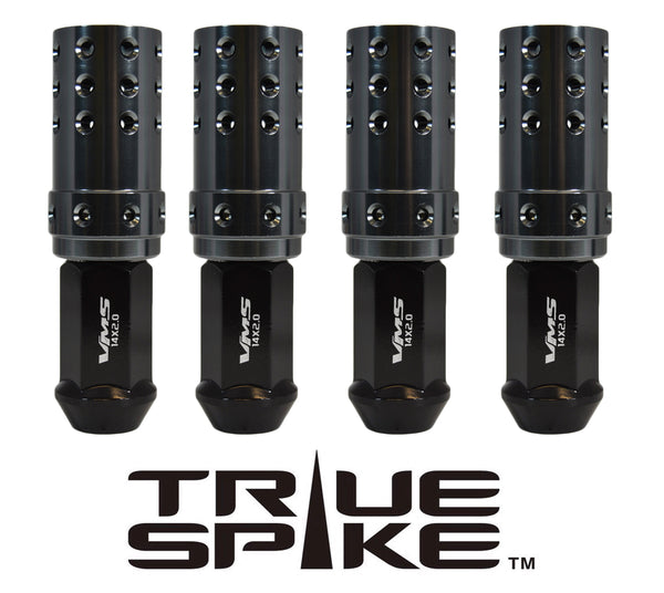 9/16-18 101MM LONG MUZZLE BRAKE FORGED STEEL LUG NUTS WITH ANODIZED ALUMINUM CAP 65-87 CHEVROLET (8 LUG) C20 C30 K20 K30  GMC 02-11 DODGE RAM 80-98 FORD F250 F350 // CAP: 25MM DIAMETER 51MM HEIGHT PART # LGC051