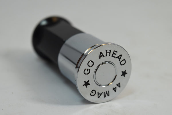 9/16-18 73 MM LONG FORGED STEEL "GO AHEAD MAKE MY DAY" LUG NUTS WITH ANODIZED ALUMINUM CAP 65-87 CHEVROLET (8 LUG) C20 C30 K20 K30 GMC 02-11 DODGE RAM 80-98 FORD F250 F350 // CAP: 20MM DIAMETER 22MM HEIGHT PART # LGC013 & LGC014