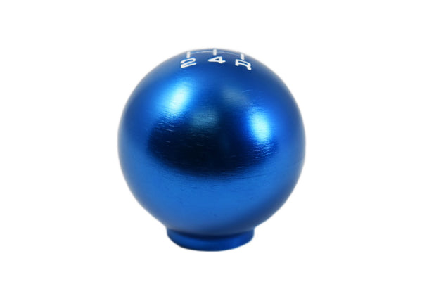 BILLET ALUMINUM ROUND BALL STYLE SHIFT KNOB 5 SPEED 2" DIAMETER COLORS: BLACK BLUE GREEN GUN METAL ORANGE PURPLE RED 10x1.5 10x1.25 & 12x1.25 MM